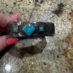 Silver Cuff Bracelet with Turquoise Accents